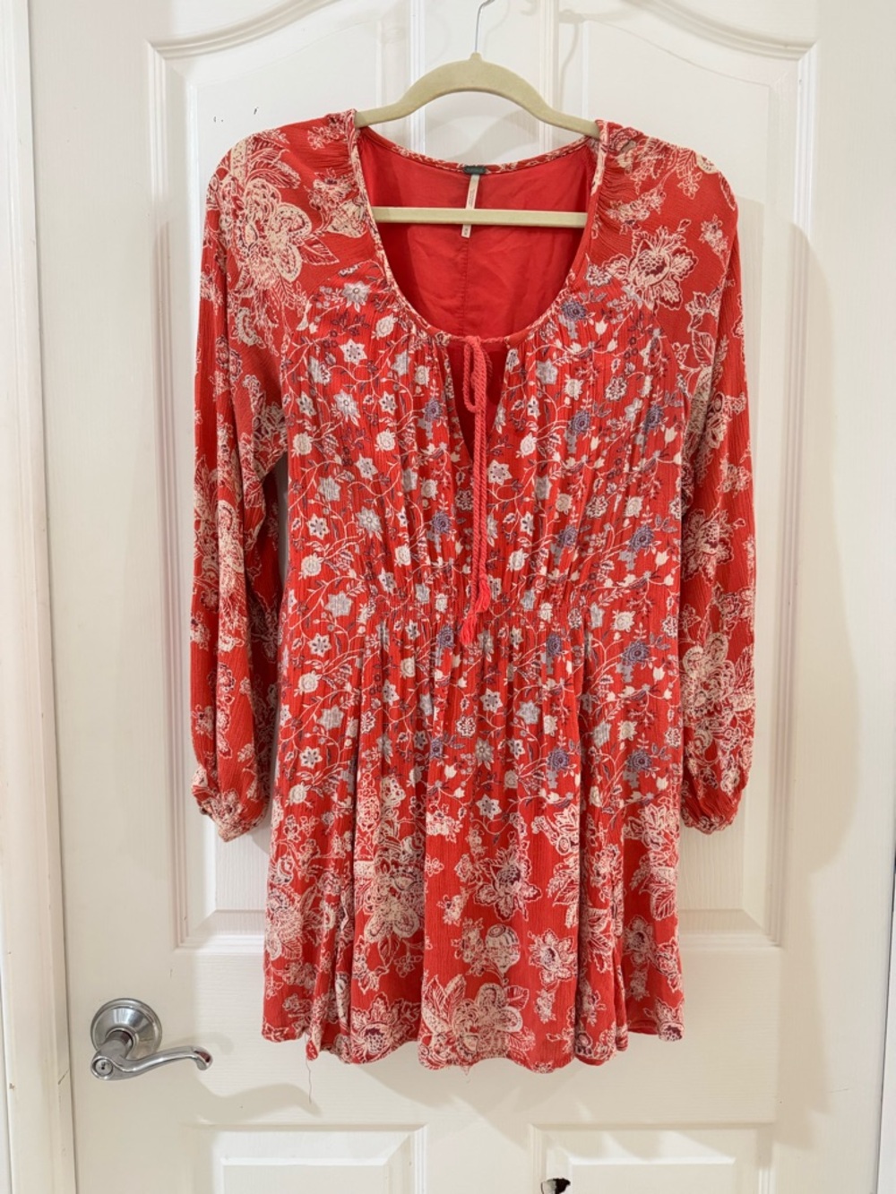 Free People Red Floral Boho Tunic Dress Size M